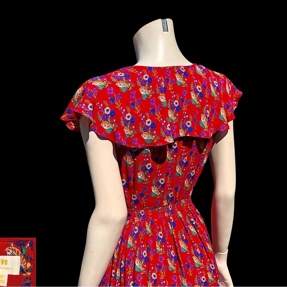 Red ANTHROPOLOGIE MAEVE Calico Floral Faux Wrap Sleeveless Mimi Dress 4 - Picture 7 of 10